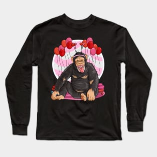 Chimpanzee Valentines Day Heart Chimp Love Long Sleeve T-Shirt